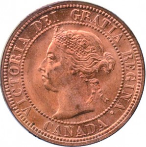 Canada 1890 1 Cent – Victoria Coin  (Large) Obverse