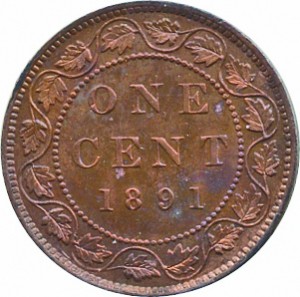 Canada 1891 1 Cent – Victoria Coin  (Large) Reverse
