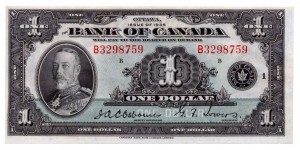 Canada 1935 1 Dollar –  Note Obverse