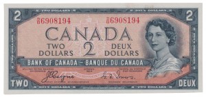 Canada 1954 2 Dollars –  Note  (Devil’s Face) Obverse