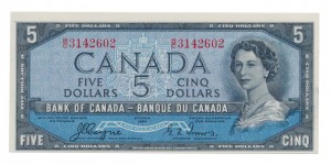 Canada 1954 5 Dollars –  Note  (Devil’s Face) Obverse