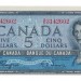 Canada 1954 5 Dollars –  Note  (Devil’s Face)
