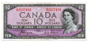 Canada 1954 10 Dollars –  Note  (Devil’s Face) Obverse