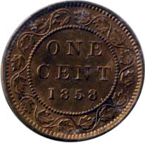 Canada 1858 1 Cent – Victoria Coin  (Large) Reverse