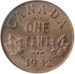 Canada 1932 1 Cent – George V  Coin  (Small) Reverse