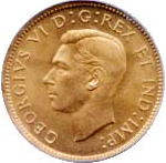 Canada 1940 1 Cent – George VI Coin  (Small) Obverse