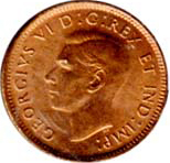 Canada 1943 1 Cent – George VI Coin  (Small) Obverse