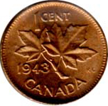 Canada 1943 1 Cent – George VI Coin  (Small) Reverse