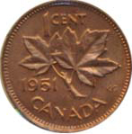 Canada 1951 1 Cent – George VI Coin  (Small) Reverse