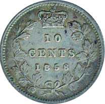 Canada 1858 10 Cents – Victoria Coin Reverse