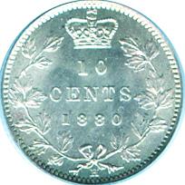 Newfoundland 1880 10 Cents – Victoria Coin Reverse