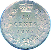 Newfoundland 1885 10 Cents – Victoria Coin Reverse