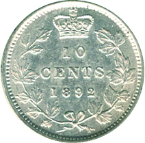 Canada 1892 10 Cents – Victoria Coin Reverse