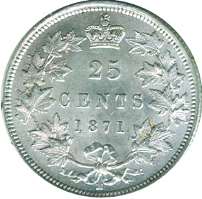 Canada 1871 25 Cents – Victoria Coin Reverse