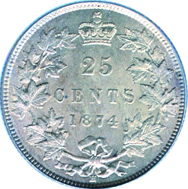 Canada 1874 25 Cents – Victoria Coin Reverse