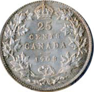 Canada 1908 25 Cents – Edward VII Coin Reverse