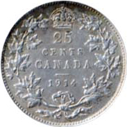 Canada 1914 25 Cents – George V Coin Reverse