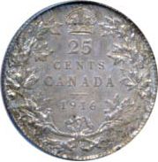 Canada 1916 25 Cents – George V Coin Reverse