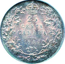 Canada 1936 25 Cents – George V Coin Reverse