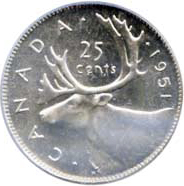 Canada 1951 25 Cents – George VI Coin Reverse