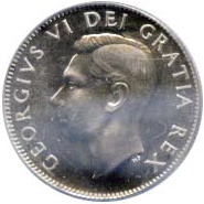 Canada 1951 25 Cents – George VI Coin Obverse