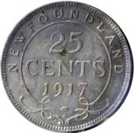 Newfoundland 1917 25 Cents – George V Coin Reverse