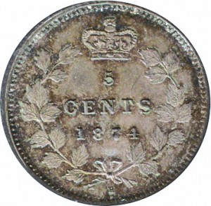 Canada 1874 5 Cents – Victoria Coin Reverse