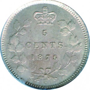 Canada 1875 5 Cents – Victoria Coin Reverse