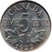 Canada 1922 5 Cents – George V Coin