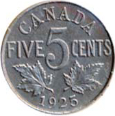 Canada 1925 5 Cents – George V Coin Reverse
