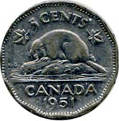 Canada 1951 5 Cents – George VI Coin Reverse