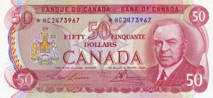Canada 1975 50 Dollars –  Note  (Multicolour) Obverse
